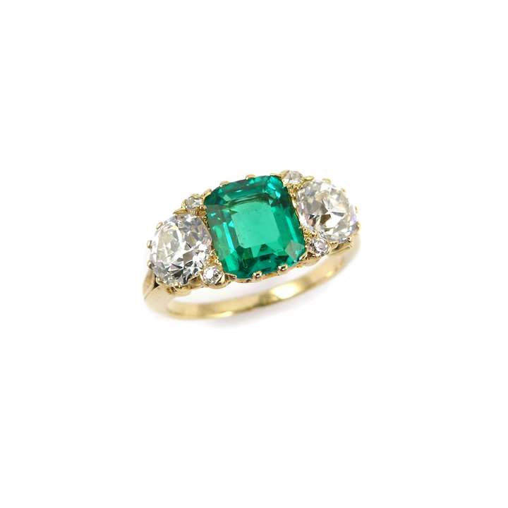 Antique emerald and diamond three stone ring